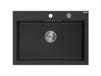 Granitový drez Mexen Elix s 1 misou 700 x 500 mm, čierna/strieborná metalíza, chrómový sifón - 6526701005-73