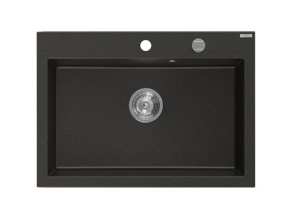 Granitový drez Mexen Elix s 1 misou 700 x 500 mm, čierna/zlatá metalíza, chrómový sifón - 6526701005-75