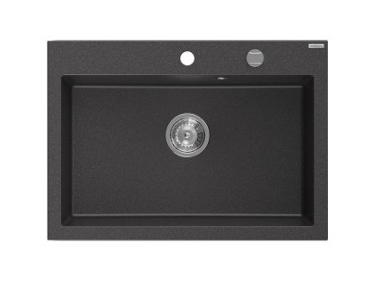 Granitový drez Mexen Elix s 1 misou 700 x 500 mm, čierny bodkovaný, chrómový sifón - 6526701005-76