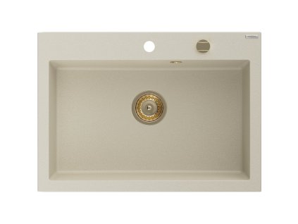 Granitový drez Mexen Elix s 1 misou 700 x 500 mm, béžový, zlatý sifón - 6526701005-69-G