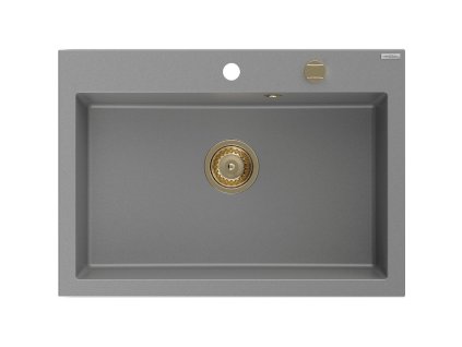 Granitový drez Mexen Elix s 1 misou 700 x 500 mm, sivý, zlatý sifón - 6526701005-71-G