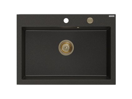 Granitový drez Mexen Elix s 1 misou 700 x 500 mm, čierna/zlatá metalíza, zlatý sifón - 6526701005-75-G