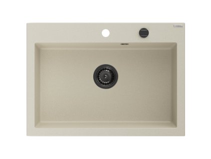Granitový drez Mexen Elix s 1 misou 700 x 500 mm, béžový, čierny sifón - 6526701005-69-B