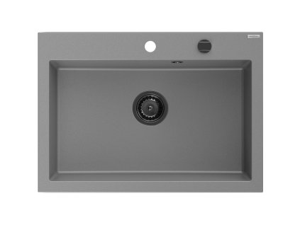 Granitový drez Mexen Elix s 1 misou 700 x 500 mm, sivý, čierny sifón - 6526701005-71-B