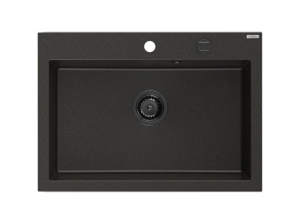 Granitový drez Mexen Elix s 1 misou 700 x 500 mm, čierna/zlatá metalíza, čierny sifón - 6526701005-75-B