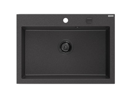 Granitový drez Mexen Elix s 1 misou 700 x 500 mm, čierny bodkovaný, čierny sifón - 6526701005-76-B