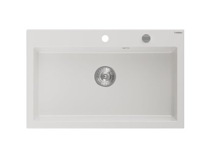 Granitový drez Mexen Elix s 1 misou 800 x 500 mm, biely, chrómový sifón - 6527801005-20