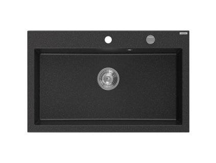 Granitový drez Mexen Elix s 1 misou 800 x 500 mm, čierna/strieborná metalíza, chrómový sifón - 6527801005-73