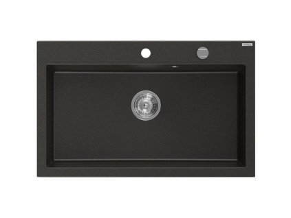 Granitový drez Mexen Elix s 1 misou 800 x 500 mm, čierna/zlatá metalíza, chrómový sifón - 6527801005-75