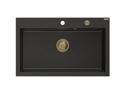 Granitový drez Mexen Elix s 1 misou 800 x 500 mm, čierna/zlatá metalíza, zlatý sifón - 6527801005-75-G