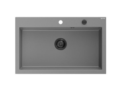 Granitový drez Mexen Elix s 1 misou 800 x 500 mm, sivý, čierny sifón - 6527801005-71-B