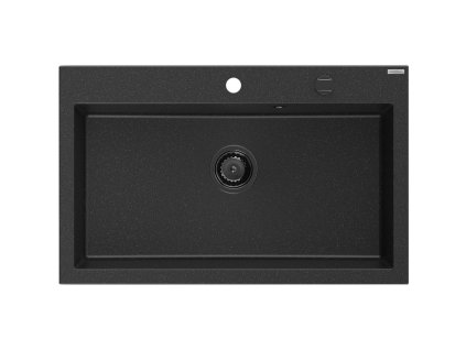 Granitový drez Mexen Elix s 1 umývadlom 800 x 500 mm, čierna/strieborná metalíza, čierny sifón - 6527801005-73-B