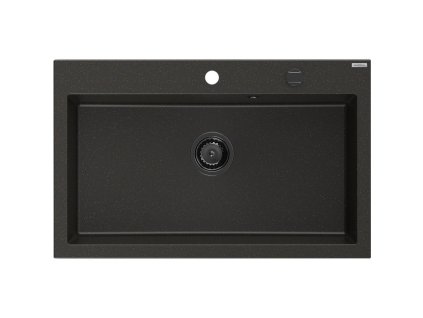 Granitový drez Mexen Elix s 1 misou 800 x 500 mm, čierna/zlatá metalíza, čierny sifón - 6527801005-75-B