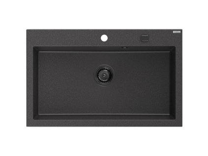 Granitový drez Mexen Elix s 1 misou 800 x 500 mm, čierny bodkovaný, čierny sifón - 6527801005-76-B