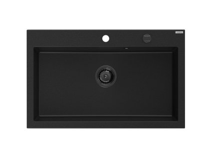 Granitový drez Mexen Elix s 1 misou 800 x 500 mm, čierny, zlatý sifón - 6527801005-77-B