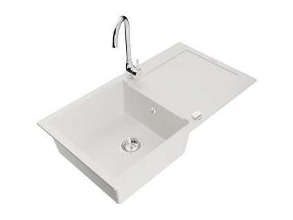 Mexen Leo drez granitový 1-komorový s odkvapkávačom + batéria Telma, biely - 6501-20-670200-00