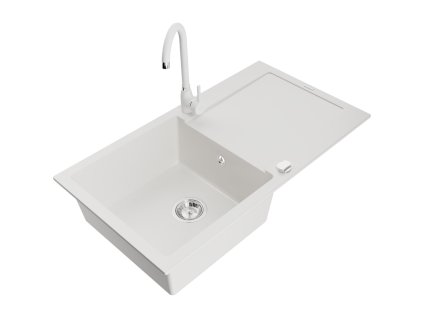 Mexen Leo drez granitový 1-komorový s odkvapkávačom + batéria Telma, biely - 6501-20-670200-20