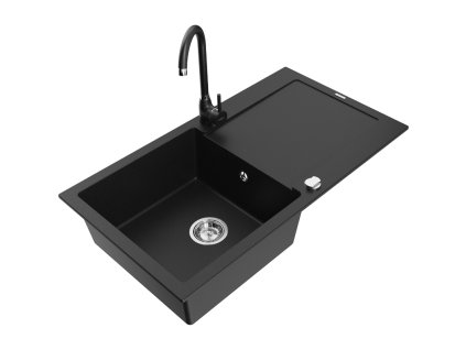 Mexen Leo drez granitový 1-komorový s odkvapkávačom + batéria Telma, čierny - 6501-77-670200-70