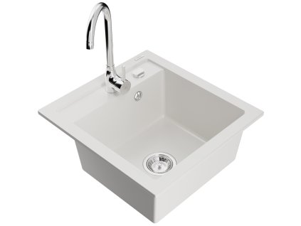 Mexen Vito drez granitový 1-komorový + batéria Telma, biely - 6503-20-670200-00