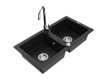 Mexen Mario drez granitový 2-komorový + batéria Telma, čierny - 6504-77-670200-00