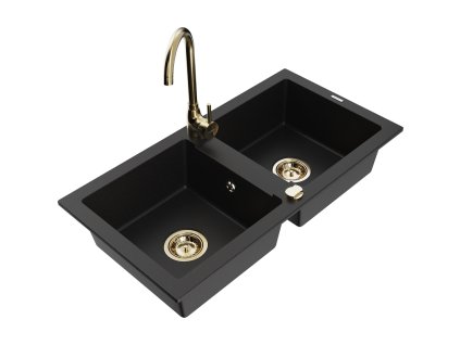 Mexen Mario drez granitový 2-komorový + batéria Telma, čierny - 6504-77-670200-50