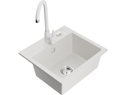 Mexen Milo drez granitový 1-komorový + batéria Telma, biely - 6505-20-670200-20