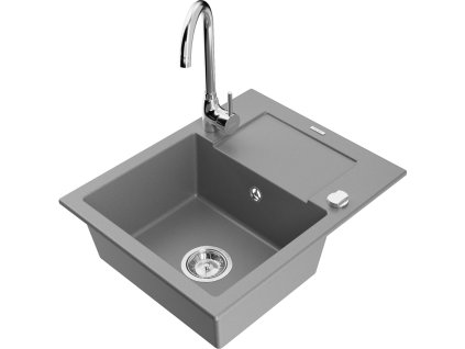 Mexen Enzo drez granitový 1-komorový s odkvapkávačom + batéria Telma, šedý - 6506-71-670200-00