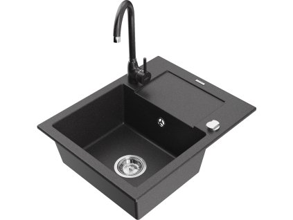 Mexen Enzo drez granitový 1-komorový s odkvapkávačom + batéria Telma, čierny škvrnitý - 6506-76-670200-76