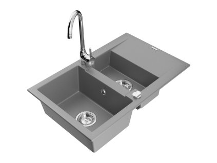 Mexen Gaspar drez granitový 1,5-komorový s odkvapkávačom + batéria Telma, šedý - 6507-71-670200-00