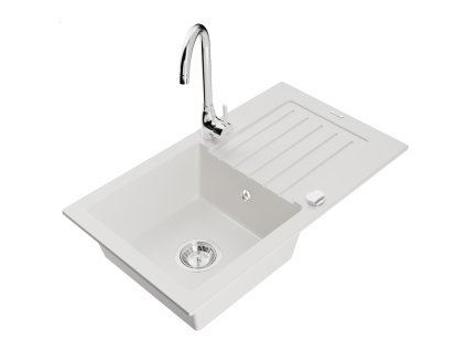 Mexen Pablo drez granitový 1-komorový s odkvapkávačom + batéria Telma, biely - 6510-20-670200-00