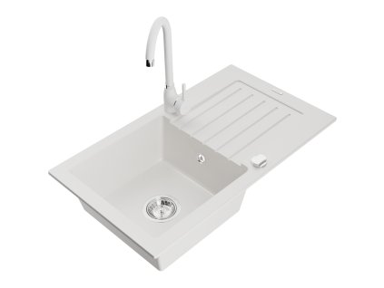 Mexen Pablo drez granitový 1-komorový s odkvapkávačom + batéria Telma, biely - 6510-20-670200-20