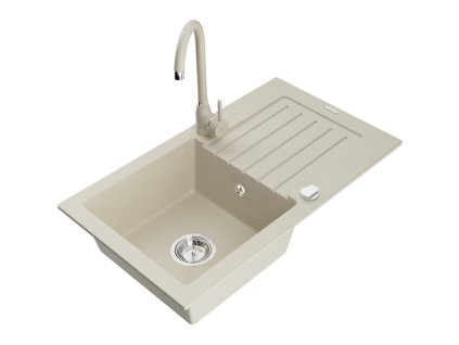 Mexen Pablo drez granitový 1-komorový s odkvapkávačom + batéria Telma, béžový - 6510-69-670200-69