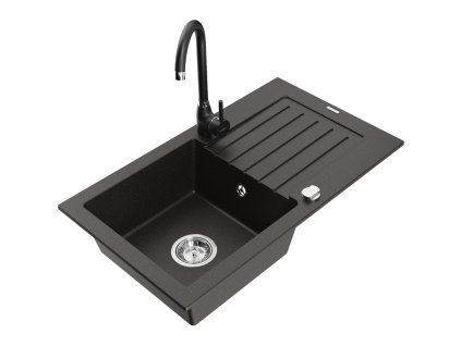 Mexen Pablo drez granitový 1-komorový s odkvapkávačom + batéria Telma, čierny/zlatý - 6510-75-670200-70