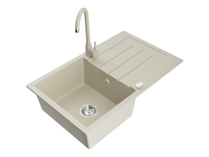 Mexen Bruno drez granitový 1-komorový s odkvapkávačom + batéria Telma, béžový - 6513-69-670200-69