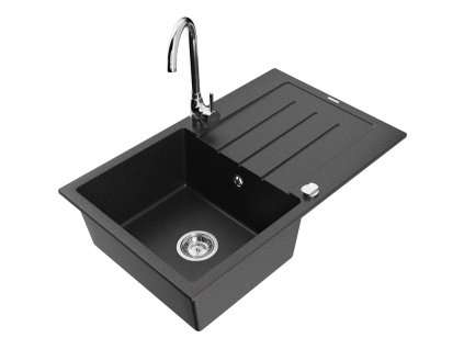 Mexen Bruno drez granitový 1-komorový s odkvapkávačom + batéria Telma, čierny/strieborný - 6513-73-670200-00