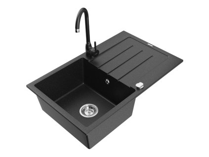 Mexen Bruno drez granitový 1-komorový s odkvapkávačom + batéria Telma, čierny/strieborný - 6513-73-670200-70