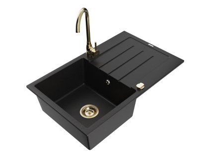 Mexen Bruno drez granitový 1-komorový s odkvapkávačom + batéria Telma, čierny - 6513-77-670200-50