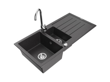 Mexen Andres drez granitový 1,5-komorový s odkvapkávačom + batéria Telma, čierny škvrnitý - 6515-76-670200-00