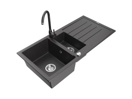 Mexen Andres drez granitový 1,5-komorový s odkvapkávačom + batéria Telma, čierny škvrnitý - 6515-76-670200-76