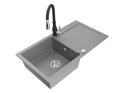 Granitový drez Mexen Leo s 1 misou, odkapávačom a batériou Savita, sivý - 6501-71-672601-70