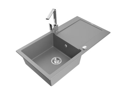 Granitový drez Mexen Leo s 1 misou, odkapávačom a batériou Rita, sivý - 6501-71-670300-00