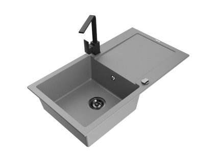 Granitový drez Mexen Leo s 1 misou, odkapávačom a batériou Rita, sivý - 6501-71-670300-70-B