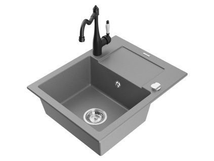 Granitový drez Mexen Enzo s 1 misou, odkapávačom a kuchynskou batériou Carla, sivý - 6506-71-670700-70