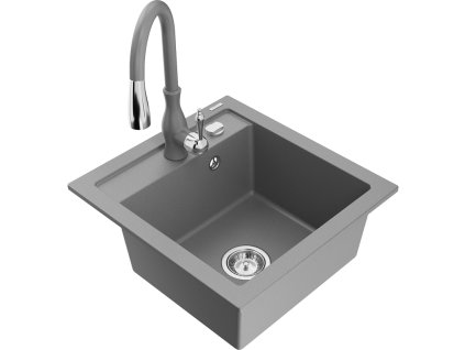 Granitový drez Mexen Vito s 1 misou a kuchynskou batériou Savita, sivý - 6503-71-672601-71
