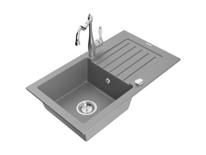 Granitový drez Mexen Pablo s 1 misou, odkapávačom a kuchynskou batériou Carla, sivý - 6510-71-670700-00