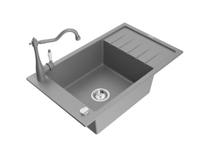 Granitový drez Mexen Elias s 1 misou, odkapávačom a kuchynskou batériou Carla, sivý - 6511-71-670700-71