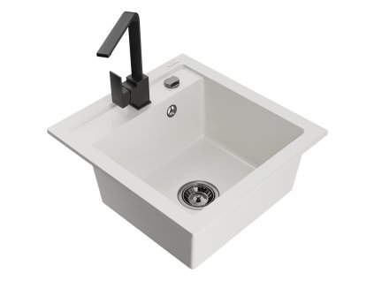 Granitový drez Mexen Vito s 1 misou a kuchynskou batériou Rita, biely - 6503-20-670300-70