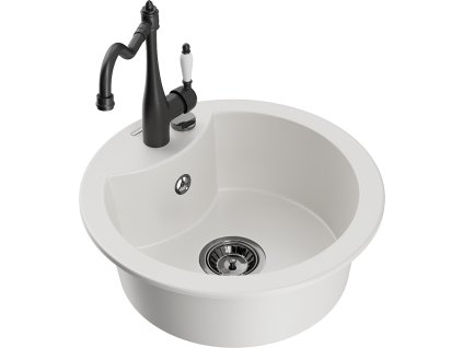 Granitový drez Mexen Diego s 1 misou a kuchynskou batériou Carla, biely - 6512-20-670700-70