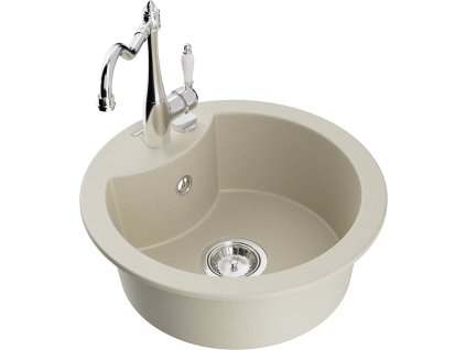 Granitový drez Mexen Diego s 1 misou a kuchynskou batériou Carla, béžový - 6512-69-670700-00