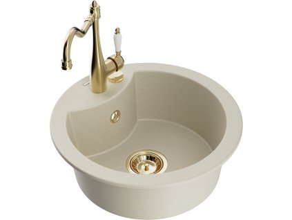 Granitový drez Mexen Diego s 1 misou a kuchynskou batériou Carla, béžový - 6512-69-670700-50